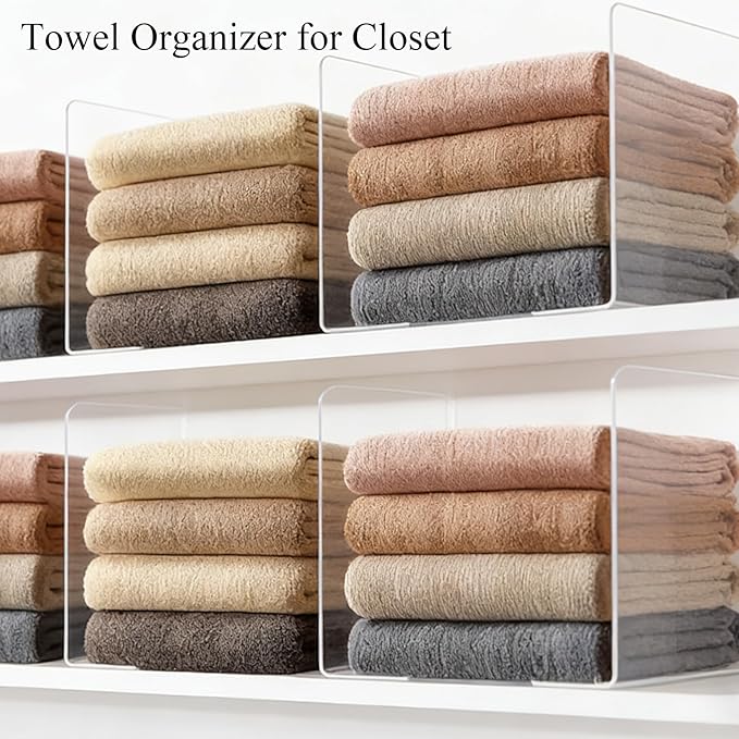 Shelf Dividers for Closet Organization - 10" Tall x 12" Deep Acrylic Closet Dividers for Shelves - Clear Free-Standing Shelf Separators for Clothes Sweater Purse
