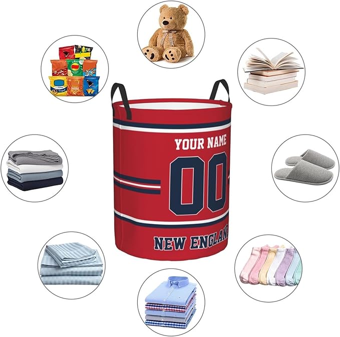 Custom New England Laundry Hamper Personalized Laundry Basket Customized Name And Number Collapsible Storage Basket for Bedroom Bathroom Living Room Gifts
