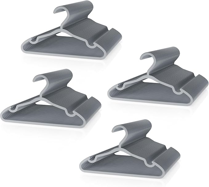 Plastic Kids Hangers - 100 Pack Non-Slip Baby Clothes Hangers for Closet, Toddler & Newborn Clothing Pants, Skirts, Coats (Grey)