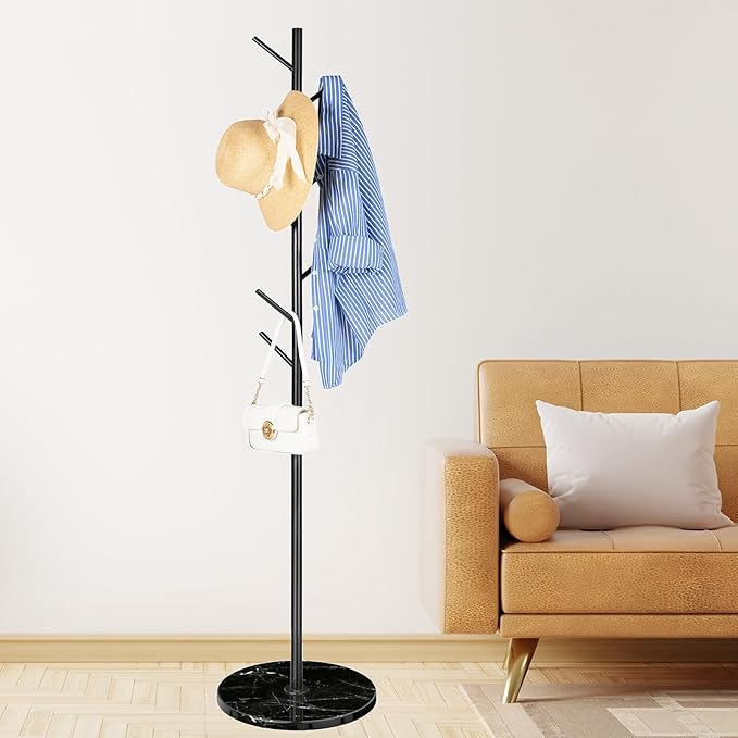 ZOZOE Metal Coat Rack Freestanding, Modern Heavy Duty Coat Racks with Natural Marble Base, Stable Coat Tree Stand, Hall Tree Hanger Coat Stand with for Bags, Hats, Entryway, Office