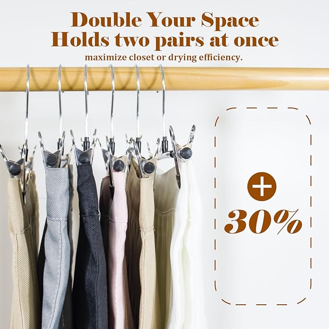 Pants Hangers with Clips, 20 Pack 11.6 inch Heavy Duty Metal Hangers, Adjustable Skirt Hangers for Women, Space Saving Non-Slip for Pants,Socks,Jeans and Skirts