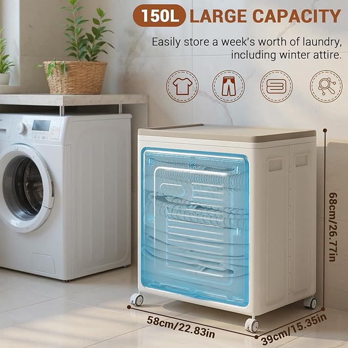 Rolling Laundry Hamper with Lid, Large Capacity Clothes Hampers for Laundry, Plastic Collapsible Laundry Baskets with Wheels and Lid Large Toy Box Chest