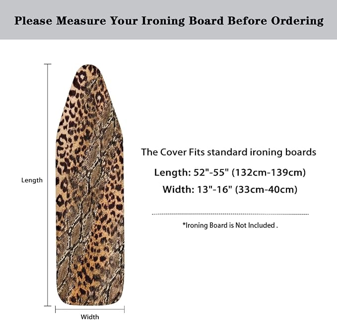 GLENLCWE Wild Leopard Cheetah Print Ironing Board Cover Standard Sizes 15x54 Inch,Stylish Iron Board Cover Replacement Protector with Elastic Edge,Heat Reflective