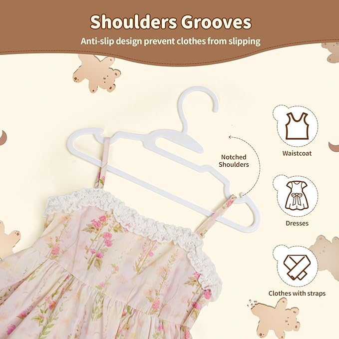 Kids Hangers 30 Pack - Infant Toddler Childrens Hangers for Baby Clothes, Stackable Plastic Child Hanger for Closet - Ideal for Boys and Girls, Clothing, Pants, Coats, and More -White