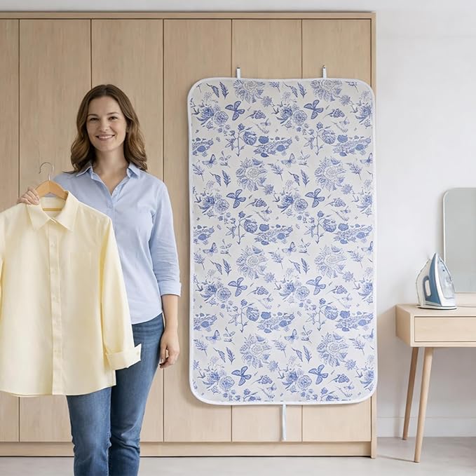 Large Ironing Mat 31x59, Heat-Resistant Foldable Ironing Pad with Hanging Hooks, Portable Cotton-Top Ironing Blanket