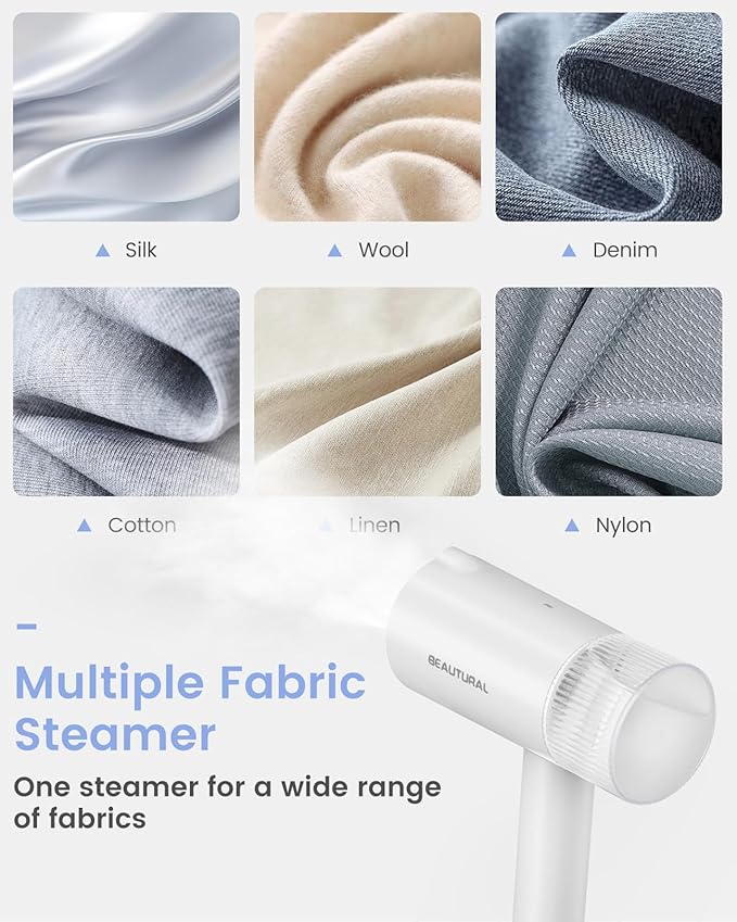 BEAUTURAL Steamer for Clothes, Portable Garment Wrinkle Remover, Fast 30s Heat-up, Foldable and Handheld, 120V Only (Not for 220V Europe), White