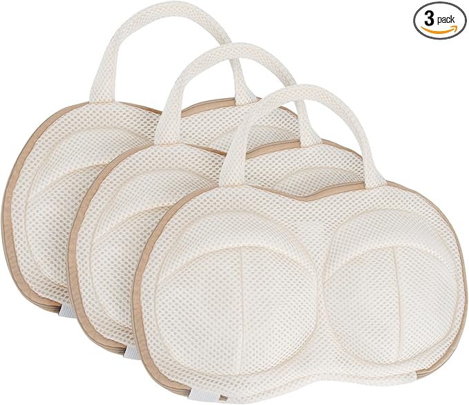 3Pcs Bra Wash Bags for Laundry Lingerie Brassiere Bag bra washing protector holder for Washing Machine Beige(A to C Cups)