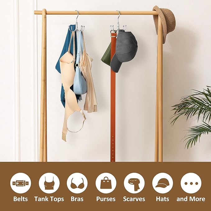 ZEDODIER 2 Pack Jean Hangers Jeans Organizer for Closet, Rotatable Sturdy 16 Hooks Jean Holder, Metal Space Saving Closet Organizers and Storage, Silver