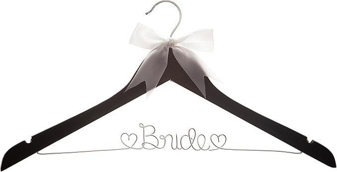 Ella Celebration Bride to Be Wedding Dress Hanger Wooden and Wire Hangers for Gown (Black with Silver Wire)