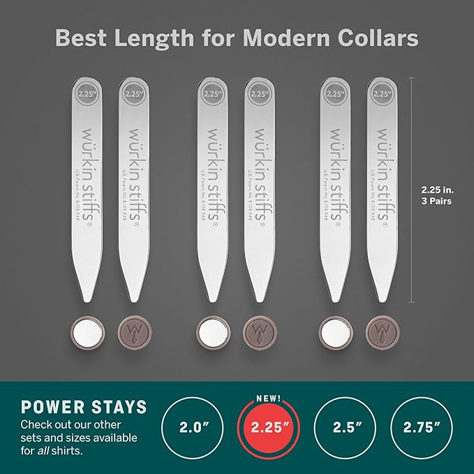 Würkin Stiffs Power Stays Magnetic Collar Stays|Power Stays with Storage Case | Metal Shirt Collar Stays for Men Clothing