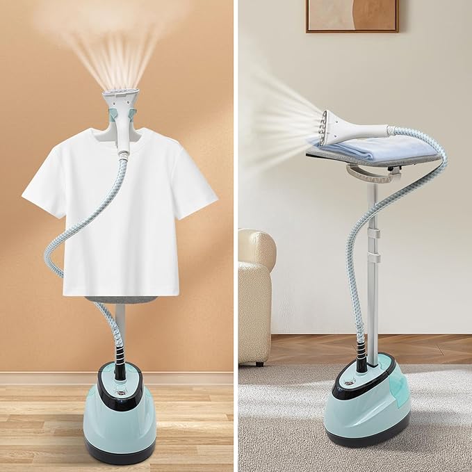 Standing Garment Steamer,Steamer for Clothes,1350W Fabric Steamer Standing Clothes Steamers with Ironing Board, Adjustable Rod & 1.6L/0.42gal Water Tank Wrinkle Remover Heats in 45 Seconds (Blue)