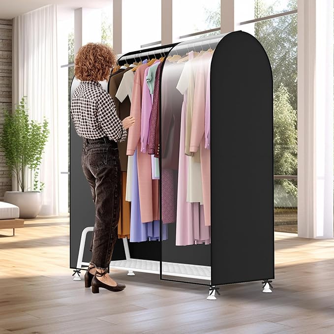 Kntiwiwo Clear Garment Rack Cover, Clothes Rack Cover Clothing Rack Cover with Durable Zippers for Garment Rack, Clothes Rack, White, 50"L x 20"W x 60"H (Rack Not Included)