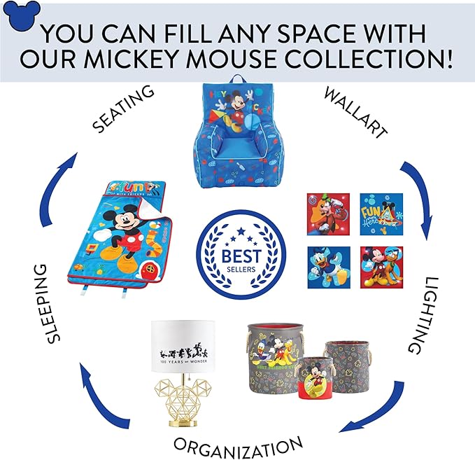 Mickey Mouse Pop Up Laundry Hamper with Durable Carry Handles,Blue Kids Clothes Storage, 21" H x 13.5" W x 13.5" L