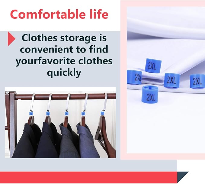 Swpeet 150Pcs Blue【 Sizes 2XL 】 Plastic Clothes Hanger Size Markers Color-Coding Hanger Sizes Hangers Tags Marker Garment Size for Wire Hangers Clothing Hangers with Storage Box