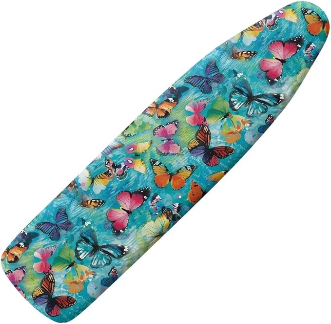 Colorful Butterfly Heat Reflective Iron Pad for Board Top Stain Resistant Stretchable Premium Fabric Non Stick Scorch Standard Size Ironing Board Cover for 15 x 54 Inch Ironing Boards