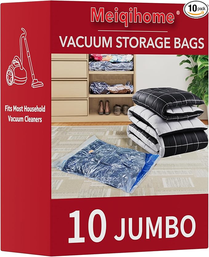 MEIQIHOME Vacuum Storage Bags, Space Saver Sealer Bags,Vacuum seal bags for clothing, Pillows, Comforters, Blankets, Bedding,10 Jumbo