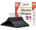 Black Wooden Hangers 100 Pack – Heavy-Duty with 360° Swivel Hook, Non-Slip, Pants Bar & Shoulder Grooves - Wooden Hangers for Suits, Jackets, Dresses & Camisoles, Space-Saving and Smooth Finish