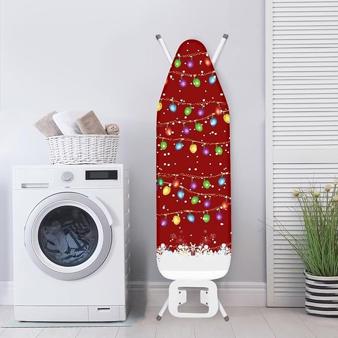 Christmas Lights Non Stick Scorch and Stain Resistant Cover Fits 15" x 54" Ironing Boards Heat Reflective Easy-Fit Ironing Board Cover Adjustable Fastener Straps