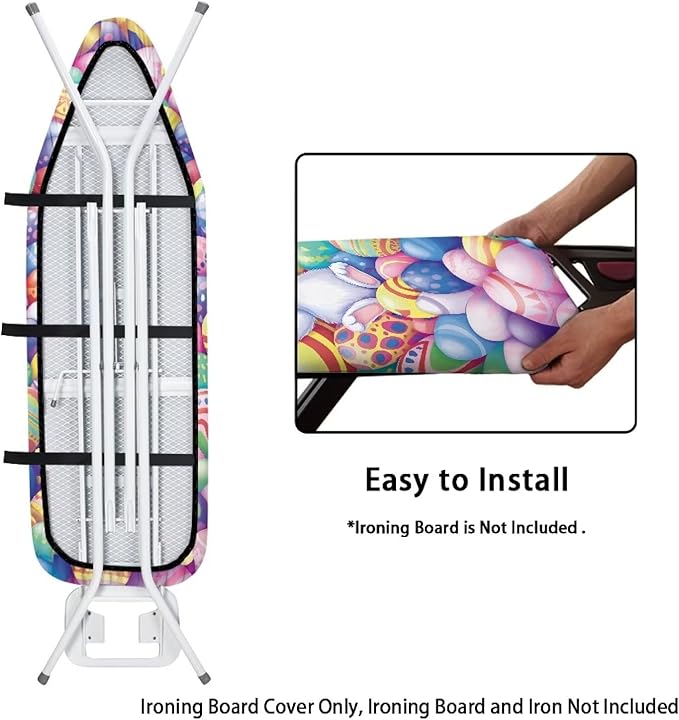 Easter Eggs and Rabbit Ironing Board Pad and Cover Durable Thick Ironing Board Cover Standard Size Iron Pad Durable Ironing Board Protector