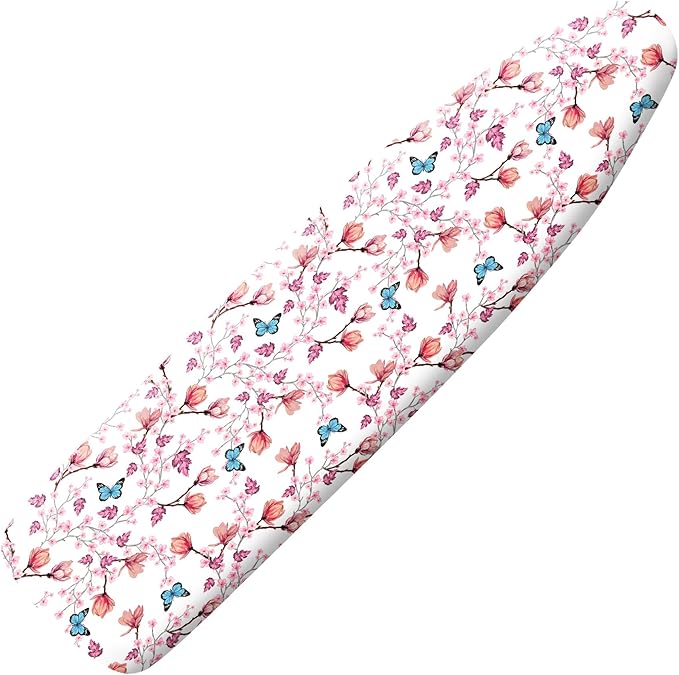 Extra Thick Ironing Board Cover and Pad, 15x54 Ironing Board Cover, Resist Scorching and Staining,Elastic Edges,Floral Butterfly Spring Pink