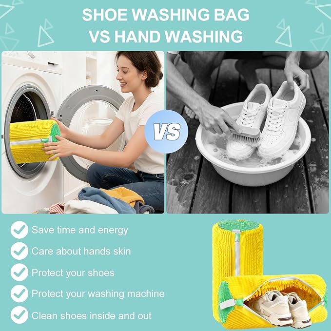 2PCS Shoe Washing Machine Bag, Reusable Shoe Laundry Bags for Sneakers for Washer & Dryer, 360° Shoes Cleaning Bag with Sturdy Zipper - Fits All Shoes Types & Sizes