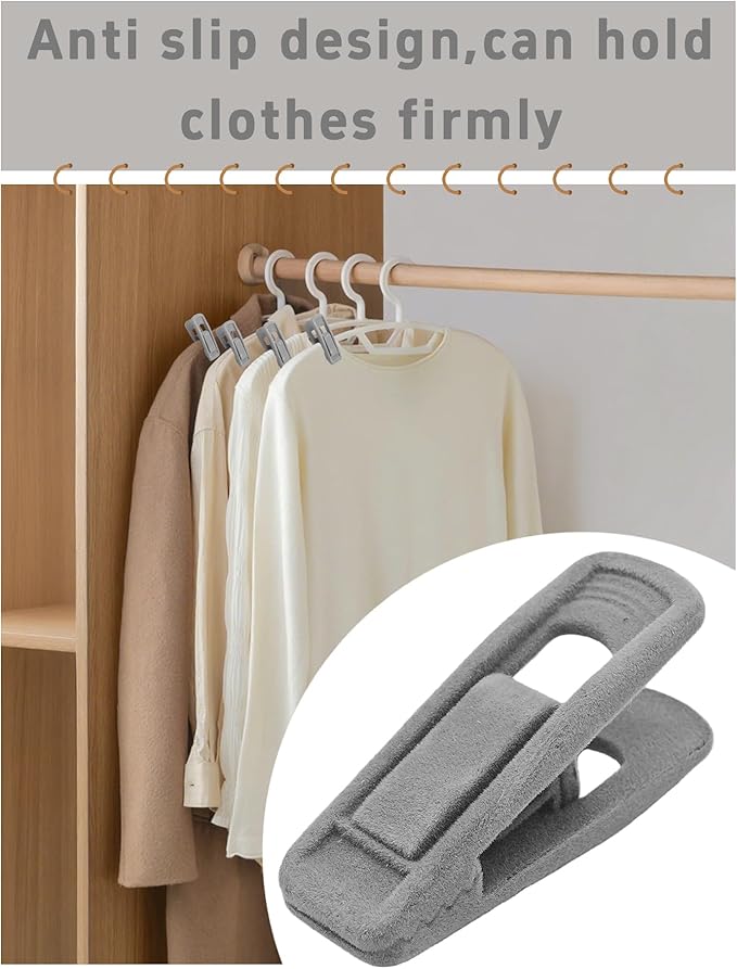 20PCS Velvet Hanger Clips, Non-Slip Velvet Clips Strong Finger Clips Clothes Clips Pants Hangers Clips, Gray