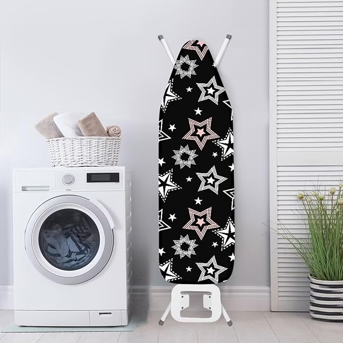 Black Fashion Iron Board Cover with Elastic Edge Large Fits All Standard Size Ironing Board Covers Heavy Duty Pressing Cloth for Ironing Stain Resistant