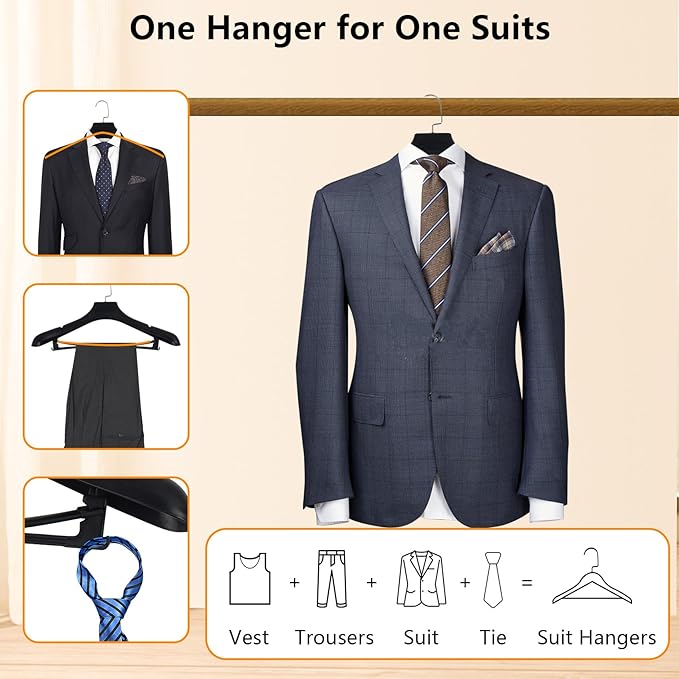DEDU Plastic Extra Wide Shoulder Suit Hangers for Men 6 Pack Width 17.7", Black Sweater Hangers no Shoulder Bump Non Slip for Thick Sweaters, Clothes Hangers with Pants Bar & Metal Hook
