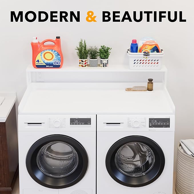 SpaceAid 2-Tier Washer Dryer Countertop, Laundry Topper with Rack Shelf 54" Width x 27.5" Depth x 10" Height Organizer Cover for Washer and Dryer Laundry Hamper Counter Storage (White)