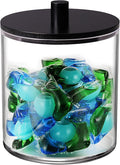 SheeChung 1 Pack 50oz Matte Black Bamboo Lid Apothecary Jar, Modern Laundry Pods Container, Industrial Organization & Storage Jar, Shatterproof Plastic Canister for Scent Beads with Stickers & Spoon