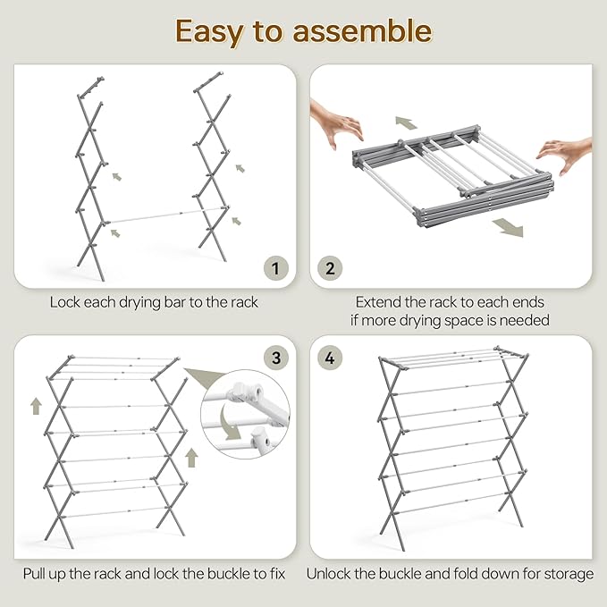 KINGBOARD Clothes Drying Rack, Collapsible Drying Rack Clothing with 11 Poles, 3-Tier Laundry Drying Rack, Small Clothes Drying Rack Foldable for Baby Clothes, 25lb Capacity, Grey