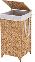 Handwoven Laundry Hamper with Lid, Natural Hyacinth Heightened Feet Laundry Basket, Wicker Clothes Hamper with Removable Liner Bag (Natural-A, 65L)