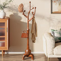 Wooden Coat Rack Freestanding with 8 Hooks, Heavy Duty Coat Hanger Stand with Stable Base, Vintage Coat Tree Standing Coat Racks for Entryway, Hallway, Bedroom (Light Brown)