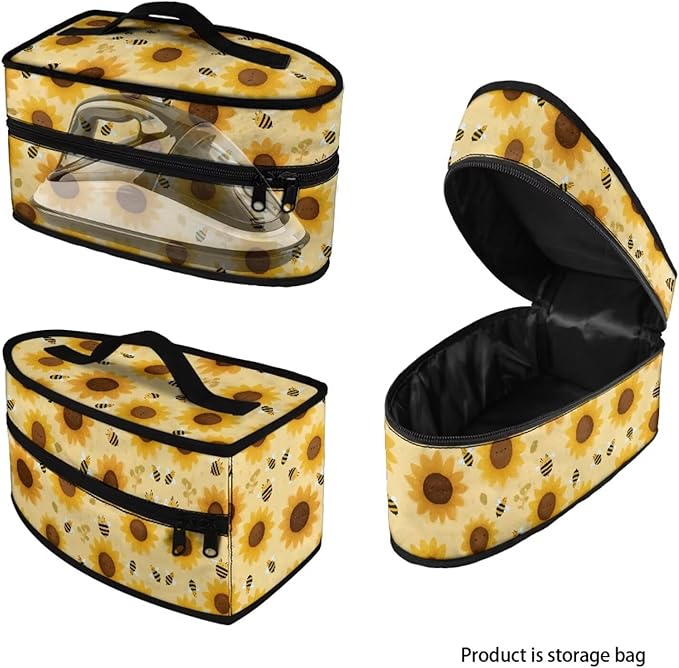 Yellow Sunflower Print Steam Iron Case Portable Travel Iron Organizer Handheld Steamer Holder with Handle Waterproof Travel Accessories, Case Only