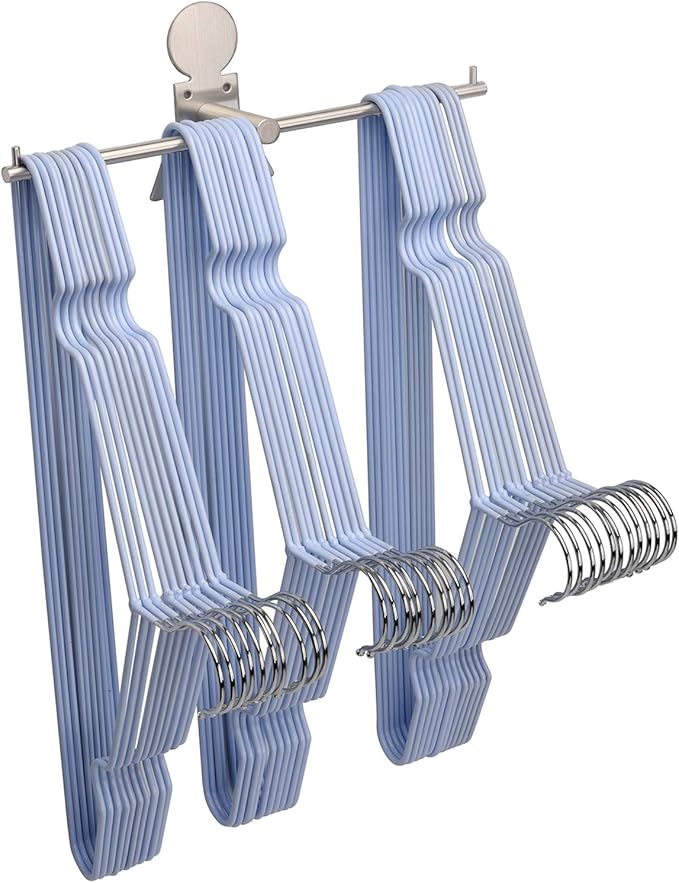 Clothes Hanger Organizer Stacker Storage Holder Rack for Closet and Laundry Room Tidier, Wall Mount, Adhesive or Drilling Installation, Stainless Steel