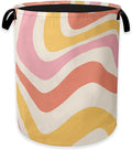 Mid Century Laundry Basket,Colorful Ripples Clothes Hamper,Oxford Cloth Collapsible Nursery Hamper Storage Organization for Bedroom,Bathroom,Office,College Dorms,16x20 Inch