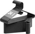 Heavy Duty Plastic Hangers 24 Pack, Black Plastic Hangers for Standard Size Clothes with Hook & Non-Slip Pants Bar for Shirts, Pants, Coat, Dresses, Jackets, Scarves and Belts