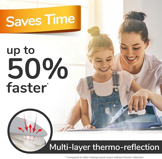 Super Soft Ironing Board Cover and Pad – 50% Faster Ironing with Heat Reflection Technology, Thick Natural Cotton, Heavy-Duty & Scorch Resistant – Made in Germany – 15x54 Standard Size