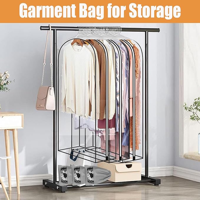 All Clear Garment Bags with Zipper for Hanging Clothes, 10" Gusseted Plastic Clothes Storage Suit Cover for Coat, Shirt, Dress, Fur, 60" Suit Bags for Open Closet (1Pcs 60 inch)
