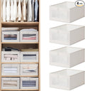 4 Pack Linen Organizers and Storage, Closet Storage Bins Linen Closet Baskets for Organization Foldable Organizer Bins with Clear Window for Organizing Clothing, Beige