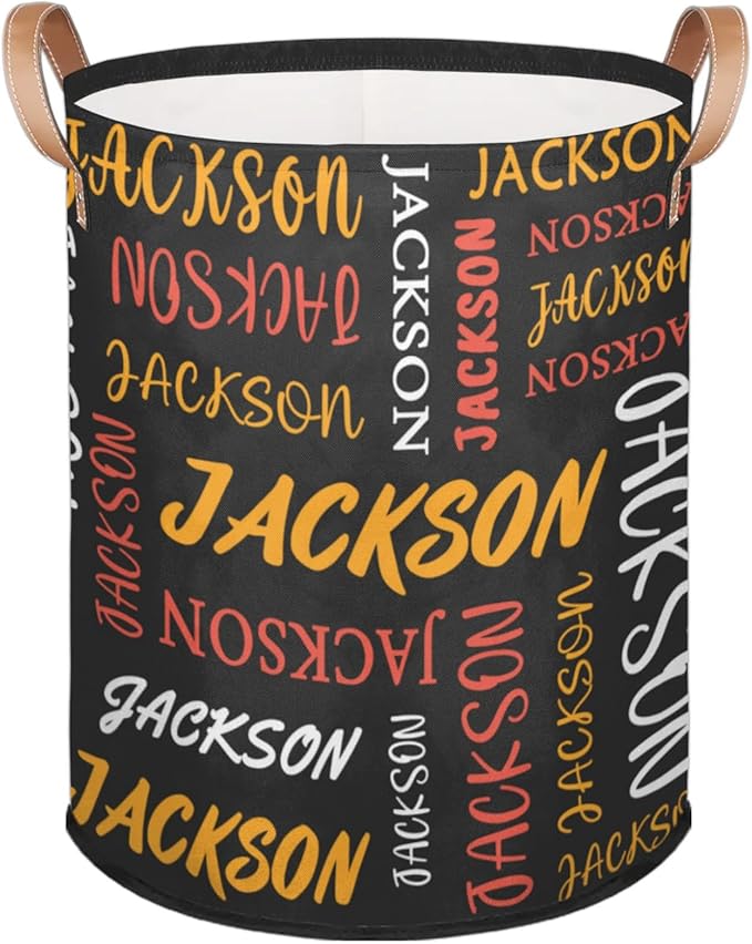 Custom Name Large Laundry-Basket for Kids-Boys-Girls, Personalized Foldable Waterproof Laundry Hamper Dirty Clothes Toys Storage Bin with Handles,Black 2