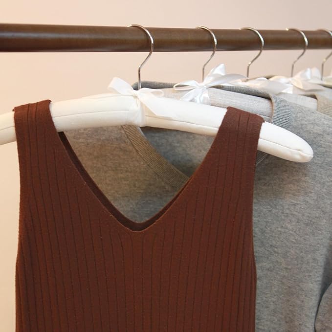 JS HANGER Padded Hangers - 17 Inch Extra Large Heavy Duty Cotton Covered Coat Hangers No Shoulder Bump for Women Clothes, Sweaters, Dresses, Clothing, Weddings, Lingerie Pack of 10, Cream White