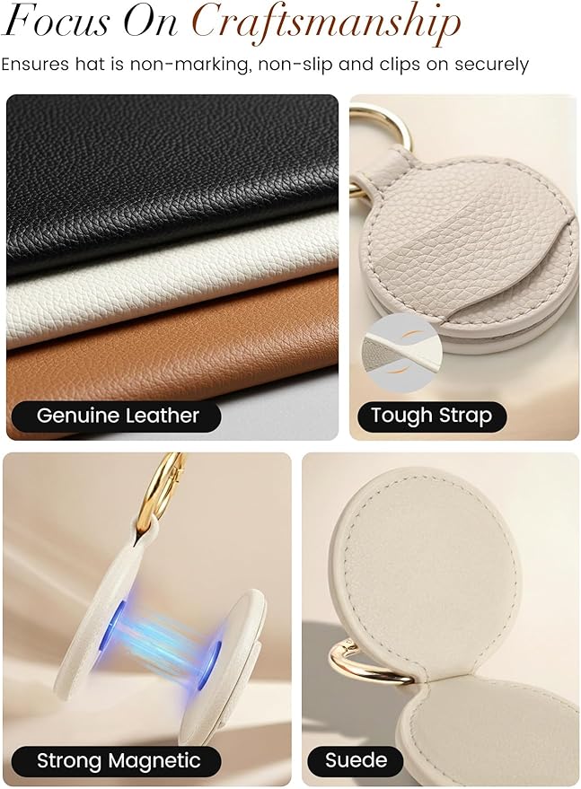 Niveaya Upgraded Magnetic Hat Clip for Hanging Sunglasses, 2-Pack Stylish Hat Clip for Travel Bag Luggage Backpack, Strong Magnet Hat Holder, Hands-Free, Beach Cruise Vacation Essentials, Beige+Beige