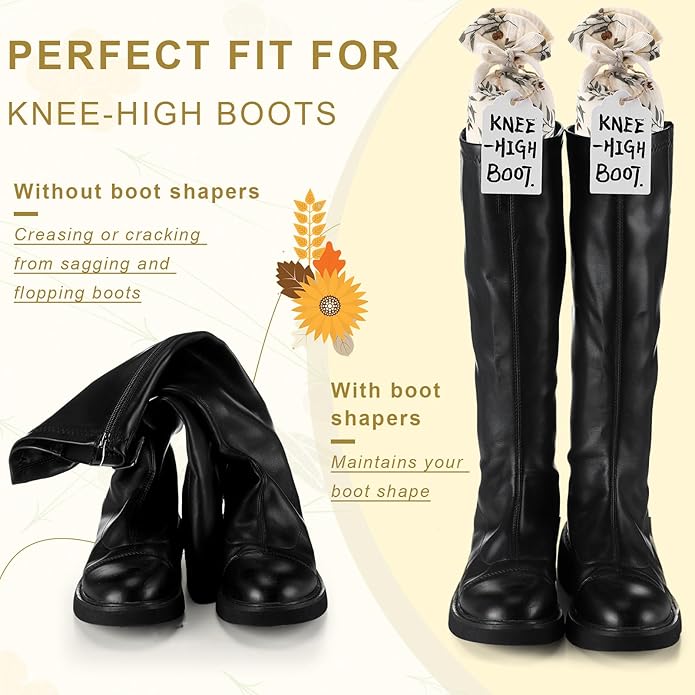 2 Pairs Boot Shaper Stands with 8 Labels Cotton Tall Boot Inserts for Closet Organization