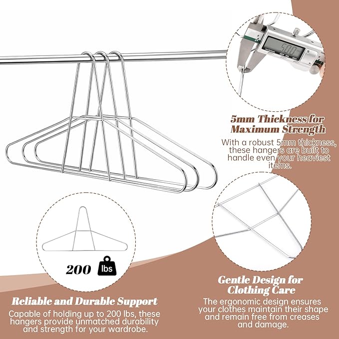Leinuosen 12 Pack 17 Inch Heavy Duty Metal Anti-theft Hanger Stainless Steel Wire Security Clothes Hangers for Suits, Coats, Jackets, Anti-theft Security Chrome Hangers for Hotel, Gyms, Retail and RVs