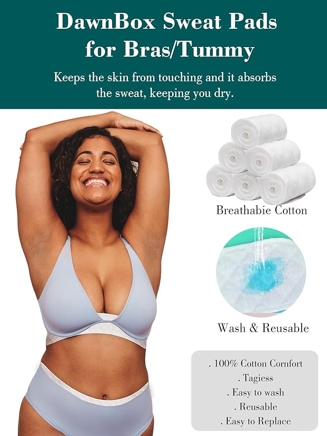 DawnBox 10Pcs Bra Sweat Liners/Tummy Liners for Sweat Rash,Bra Liners to Absorb Sweat Under Breasts for Women & Men