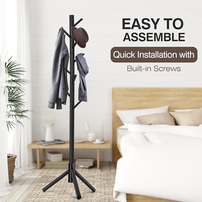 2 PCS Coat Rack, Freestanding Coat Rack with 8 Hooks and 3 Adjustable Size Tree Coat Racks for Bedroom, Hallway, Entrance, Office, for Hats, Coats, Scarves, Handbags
