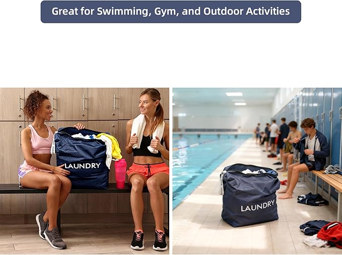 GOGOODA Travel Laundry Bags – Packable & Splash-Resistant Clothes Organizer with Handle | Lightweight, Foldable & Space-Saving for Suitcase, Gym, Beach & Business Trips (Navy Blue)