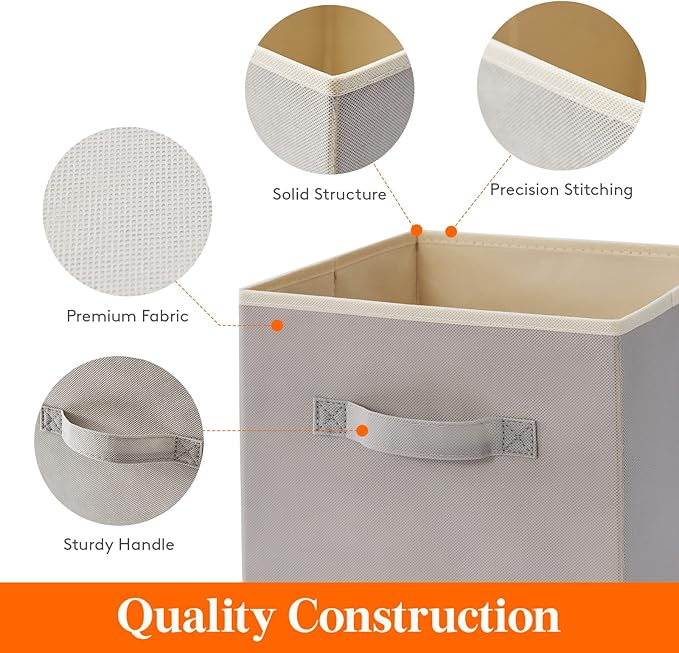 Lifewit Storage Cubes, Foldable Decorative Fabric Storage Baskets for Organizing Home Organizers with Handles for Shelves, Closet, 11 Inch Bins, 18L Light Gray, 6 Packs