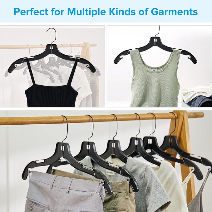 Donext Plastic Hangers with 360 Swivel Metal Hook, Heavy Duty Clothes Hangers, Durable Closet Hangers for Shirt, Coat and Dress (20 Pack, Black)